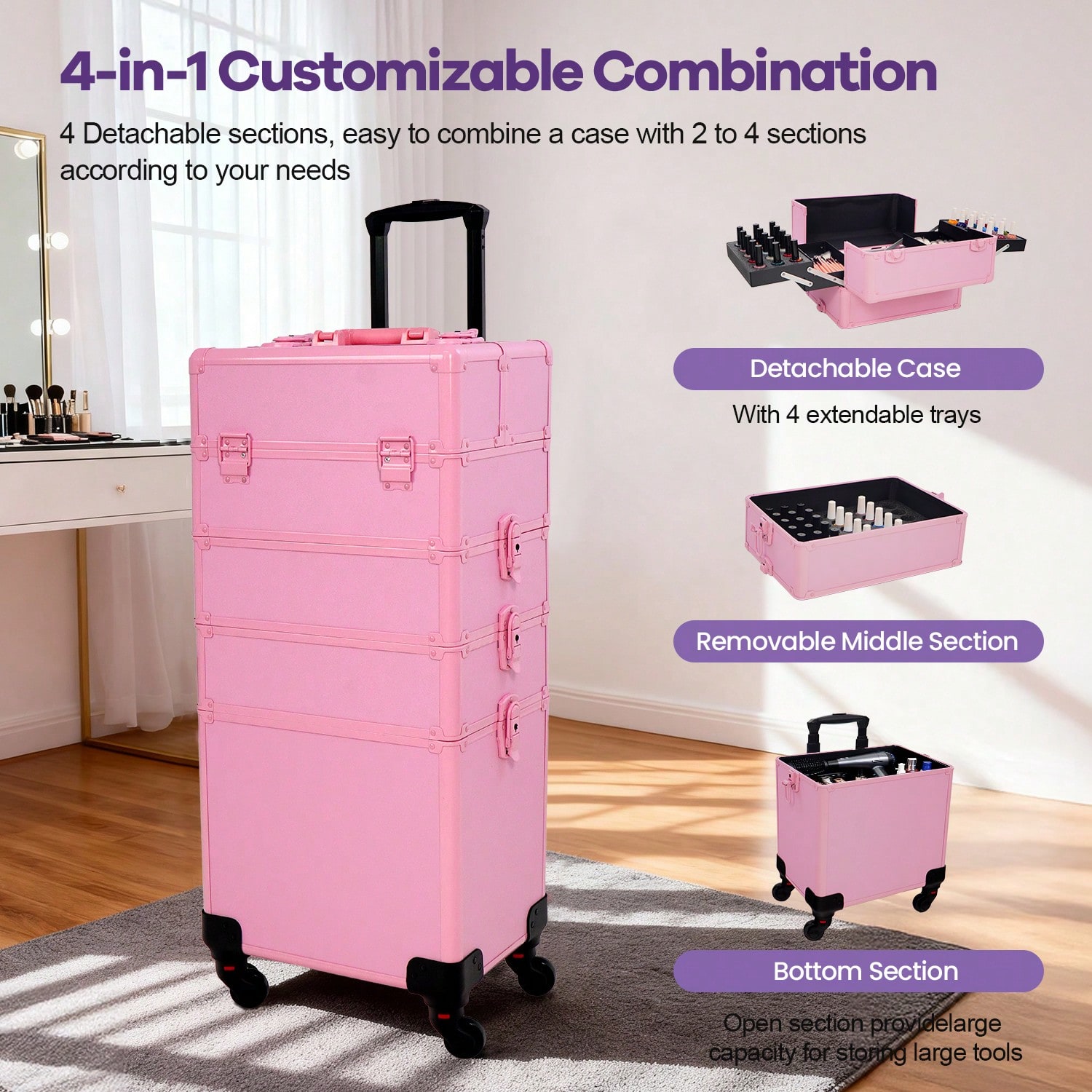 Rolling Makeup Train Case 4 in - Beauty Makeup Trolley review and price